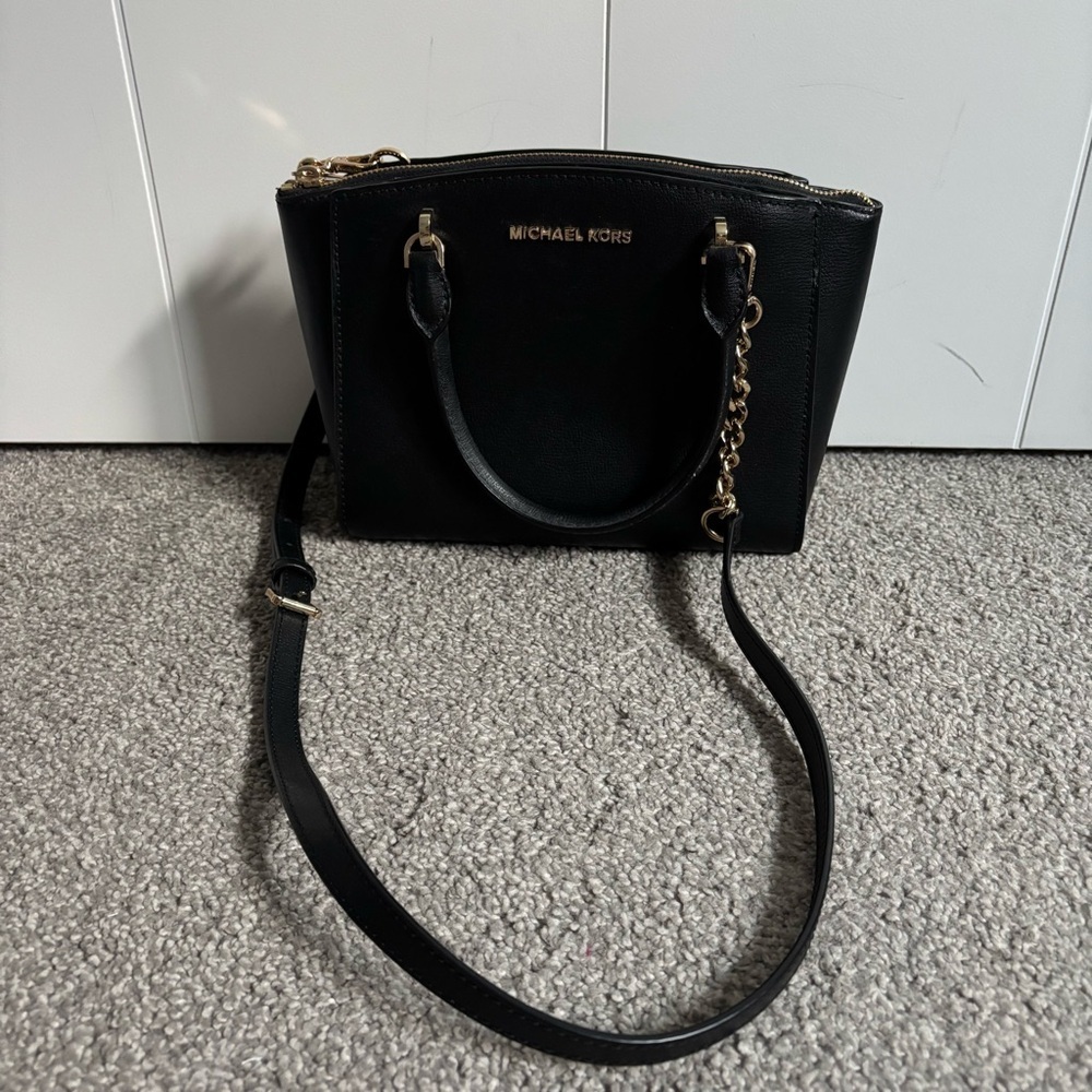 Michael Kors Black Crossbody Satchel with Gold Hardware